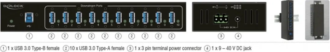 Delock 63919 Externe Industriehub - 10x USB 3.0 Type-A - 20kV ESD