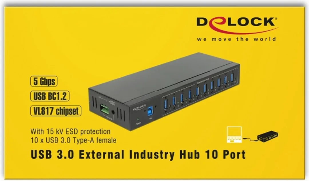 Delock 63919 Externe Industriehub - 10x USB 3.0 Type-A - 20kV ESD