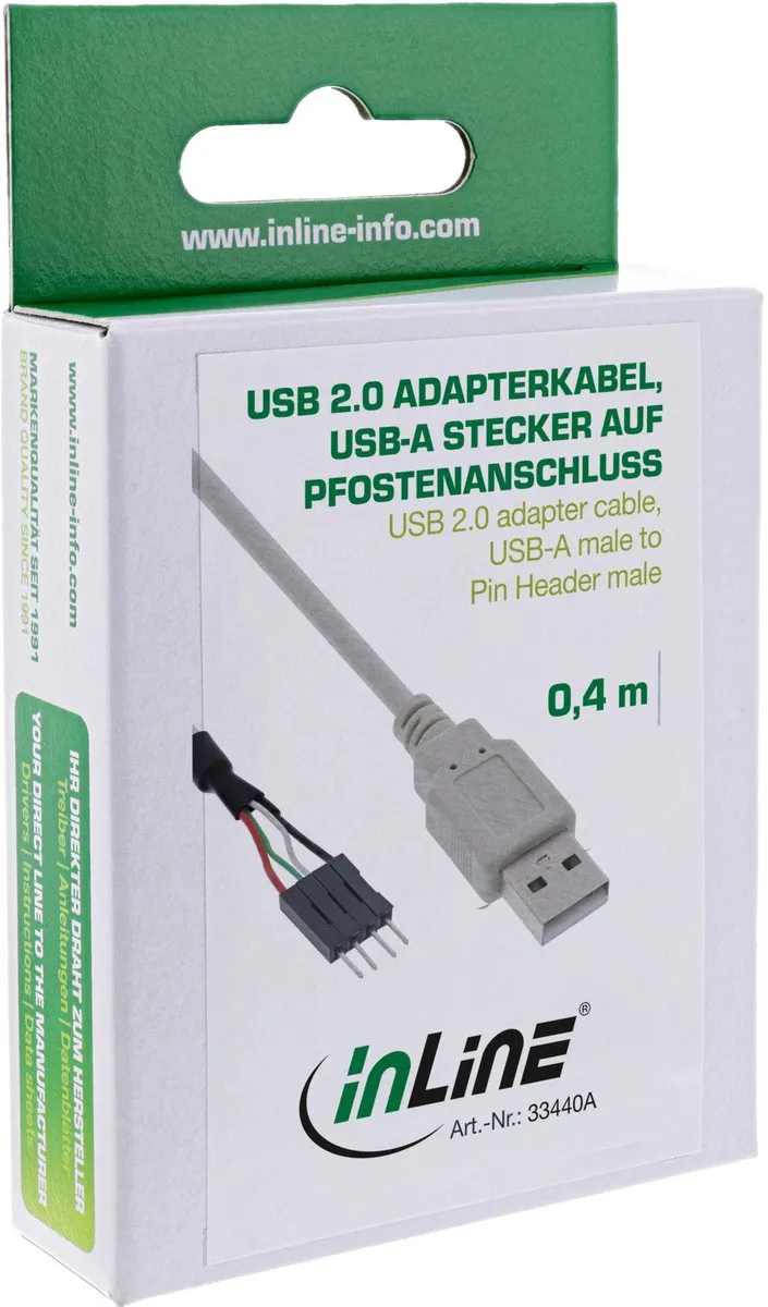 InLine Pin Header USB2.0 - USB-A Adapter 0,40m - Beige - afbeelding 3 van 4