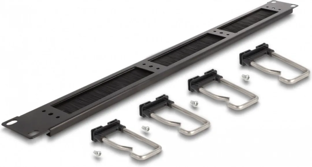 Delock 66920 Kabelmanagementborstel 19" - 4 Metal Hooks - Zwart - afbeelding 2 van 3