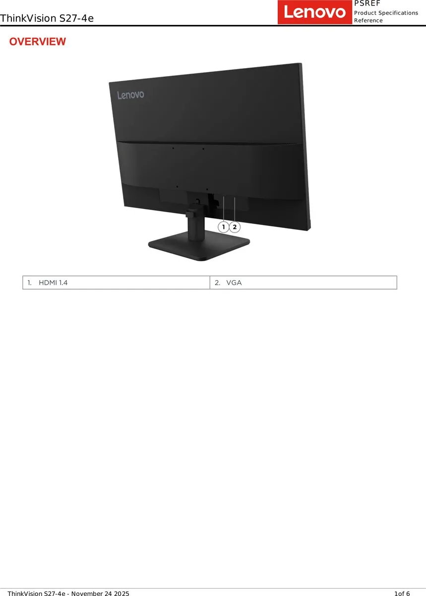 Lenovo ThinkVision S27-4e Monitor 64BEKAT1EU - Zwart - afbeelding 2 van 6