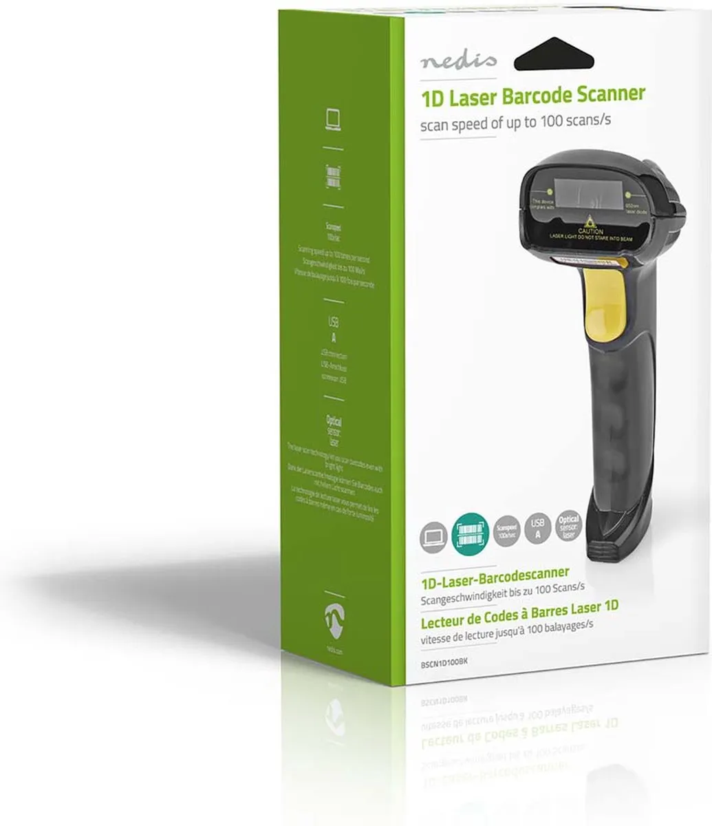 Nedis BSCN1D100BK Barcode Scanner - Bedraad USB 2.0 - Zwart