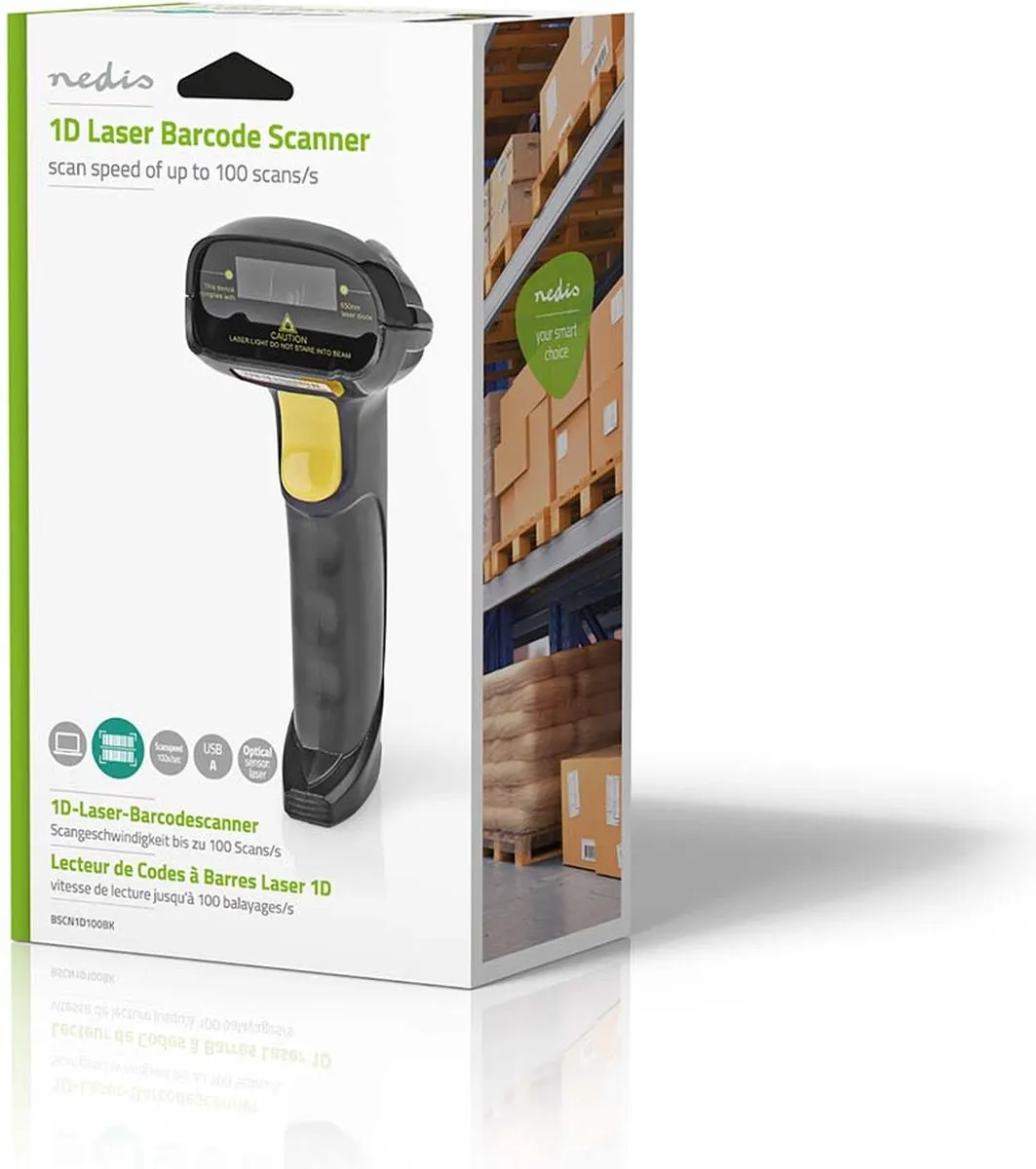 Nedis BSCN1D100BK Barcode Scanner - Bedraad USB 2.0 - Zwart