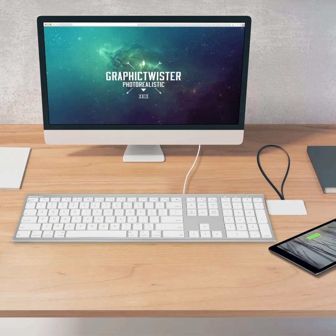 Macally ACEKEYA USB-A Toetsenbord - US QWERTY - Wit/Zilver