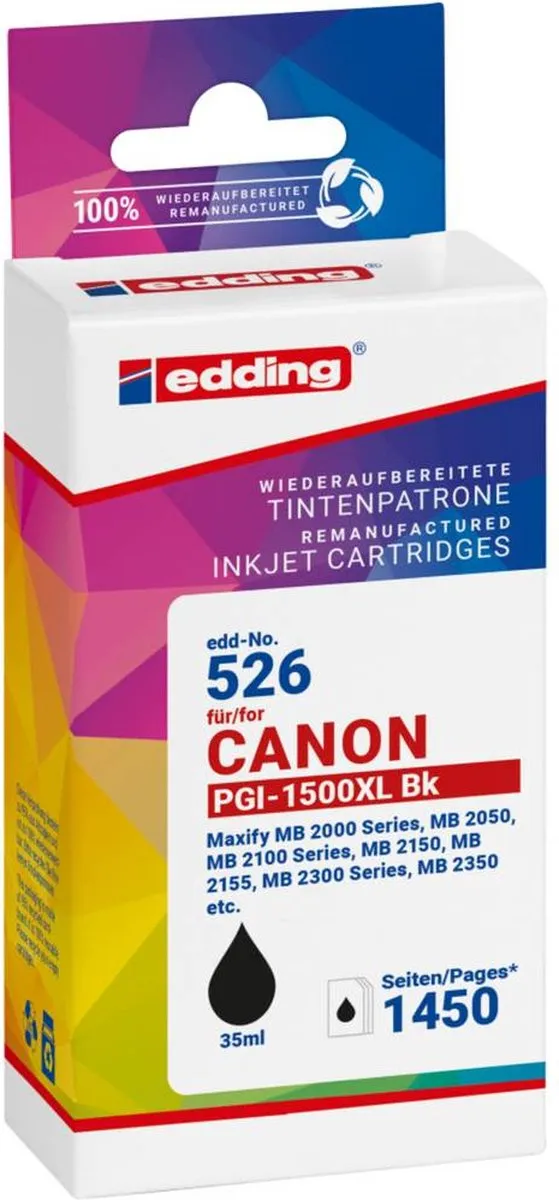 edding Inktcartridge 18-526 - Zwart - Compatibel met Canon PGI-1500BK XL - afbeelding 3 van 5