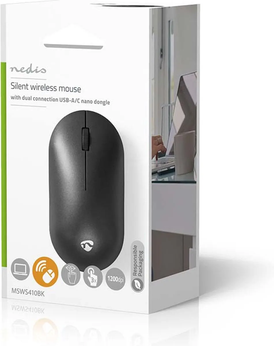 Nedis MSWS410BK Draadloze Muis - Zwart