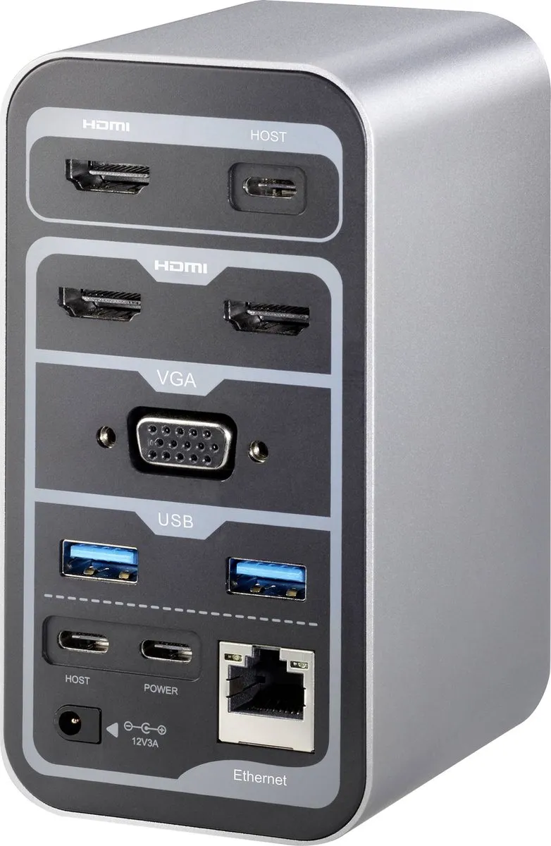 Renkforce RF-4499452 USB-C Dockingstation - Grijs/Zwart