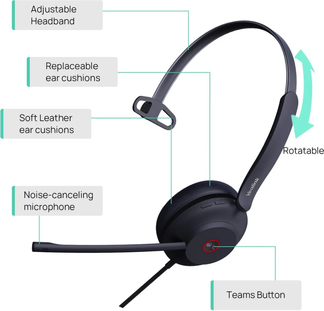 Yealink UH37 Mono Teams Headset - USB - Zwart