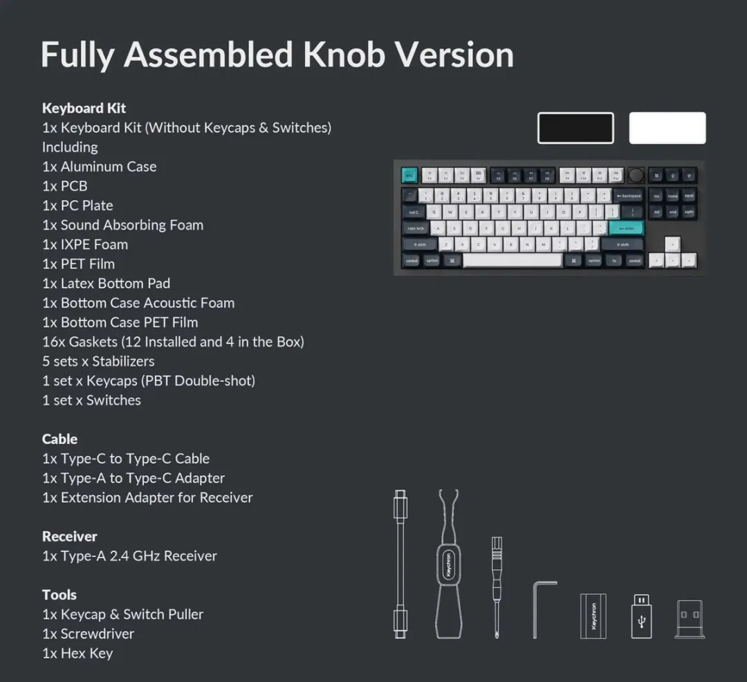 Keychron Q3 Max Q3M-M3 Toetsenbord - USB/RF/Bluetooth - Zwart/Wit