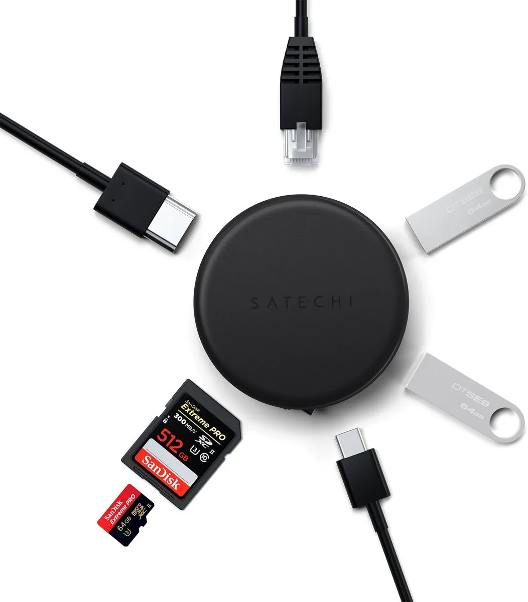 Satechi OntheGo 7-in-1 ST-POTG7C Adapter - 80W USB-C - 4K HDMI - Zwart