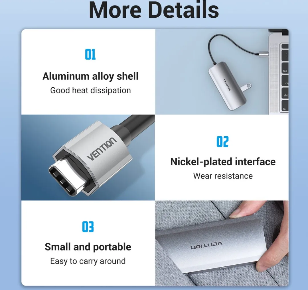 Vention USB C Hub TOHHB 6-in-1 - 4K HDMI & RJ45 - Zwart - afbeelding 6 van 6