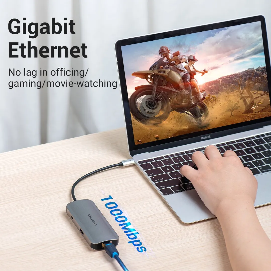 Vention USB C Hub TOHHB 6-in-1 - 4K HDMI & RJ45 - Zwart - afbeelding 3 van 6