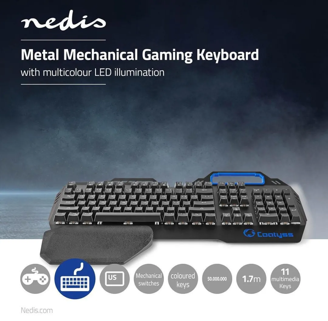 Nedis GKBD400BKUS Bedraad Gaming Toetsenbord - Mechanisch - RGB - US Internationaal - Zwart