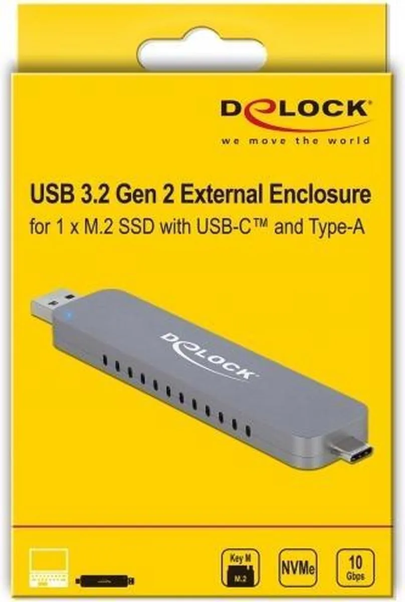 Delock 42616 M.2 NVMe SSD Behuizing - USB-C/USB-A Grijs
