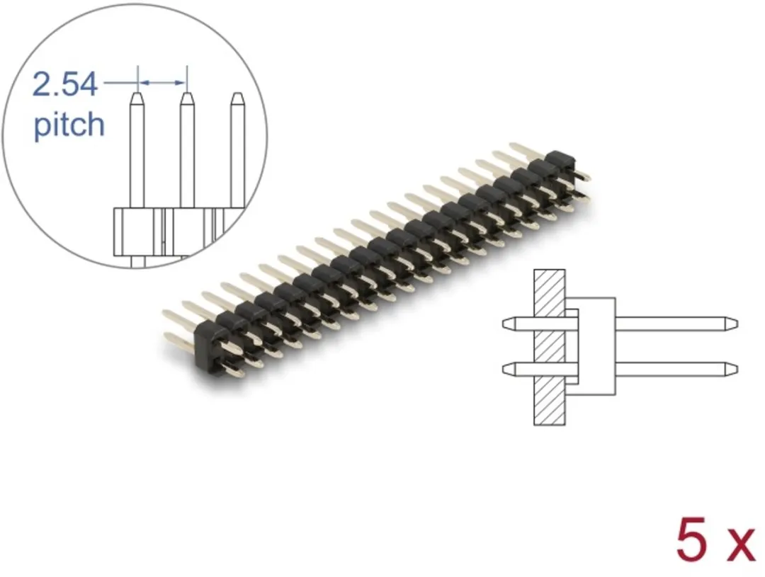 Delock Pin Header 20 Pin 2.54mm 2-rij 5 Stuks