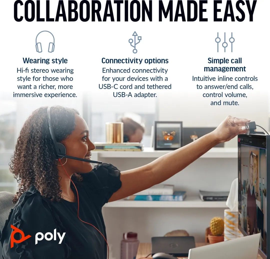 Poly Blackwire 3220 USB-C Headset - Zwart