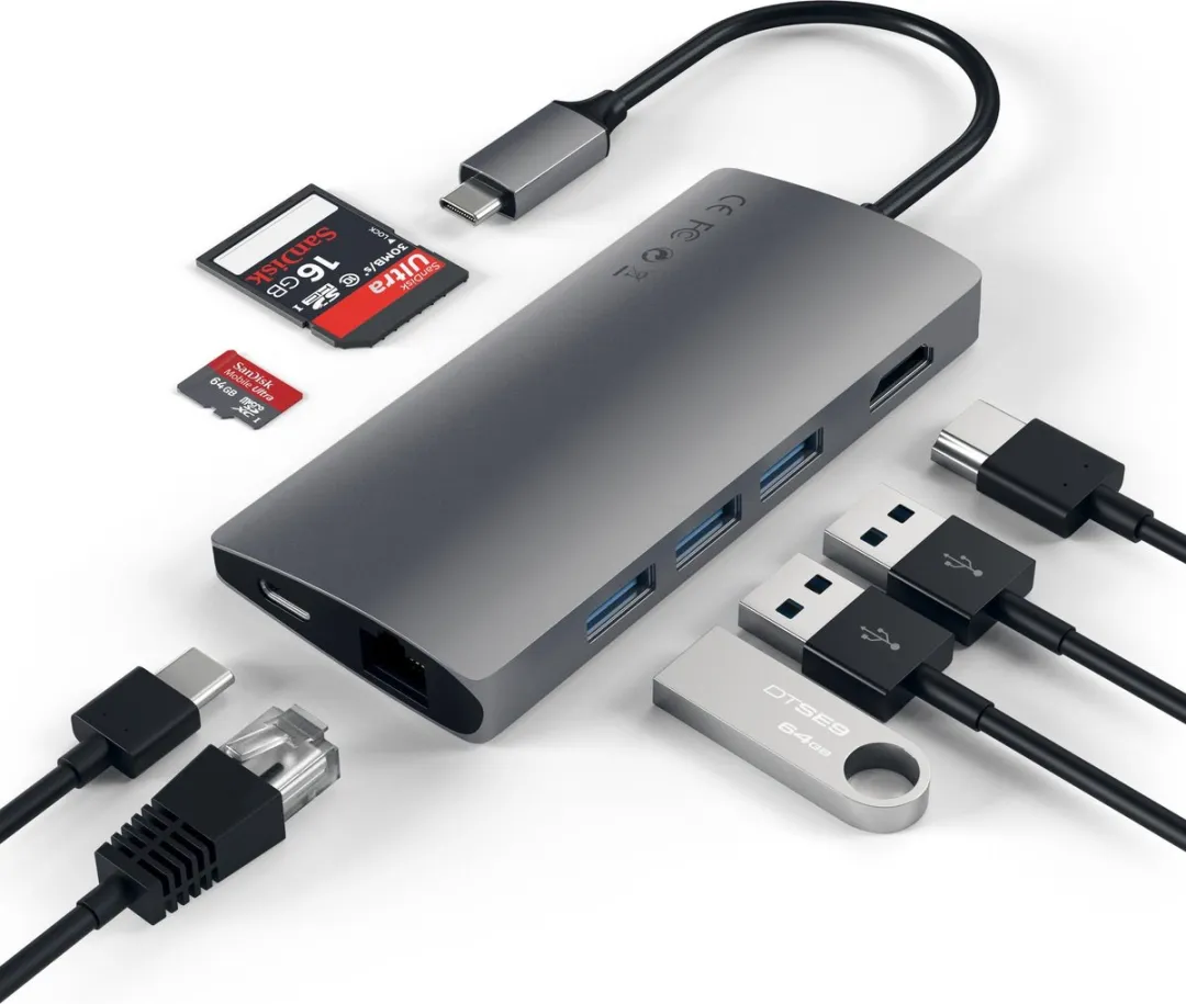 Satechi TYPE-C Multi-Port Adapter ST-TCMA2M - 3x USB - Grijs