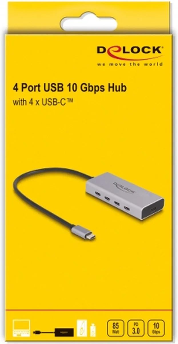 Delock 64235 USB-C Hub 5 Poorten - 10Gbps PD 85W Grijs