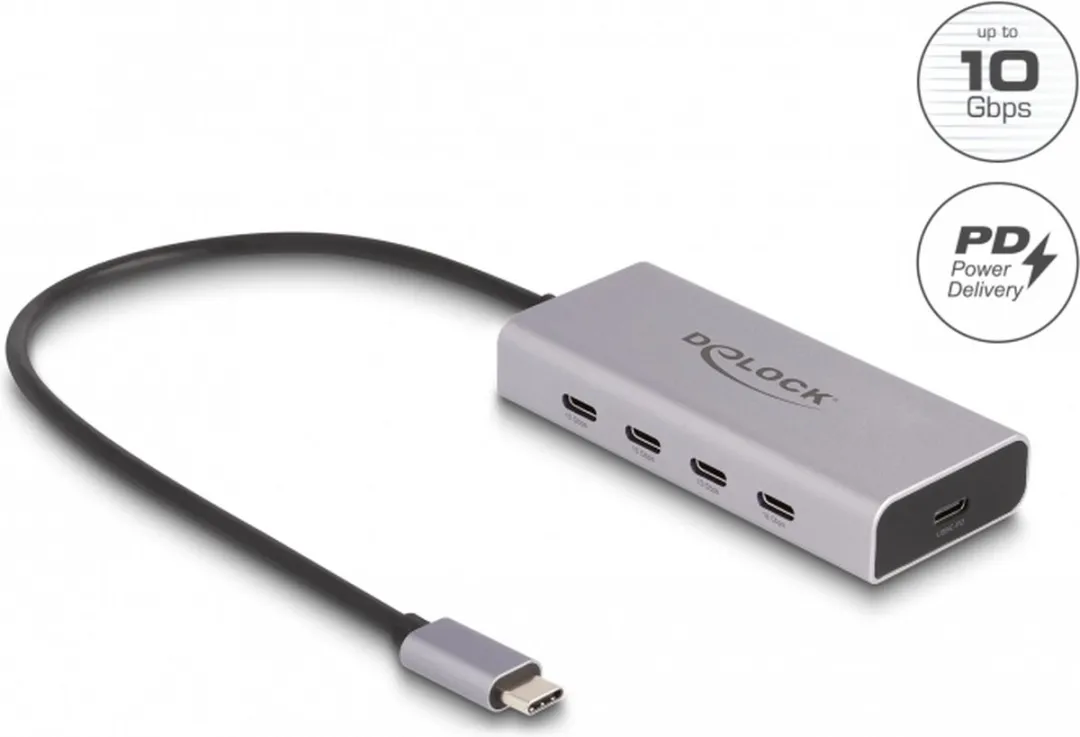 Delock 64235 USB-C Hub 5 Poorten - 10Gbps PD 85W Grijs