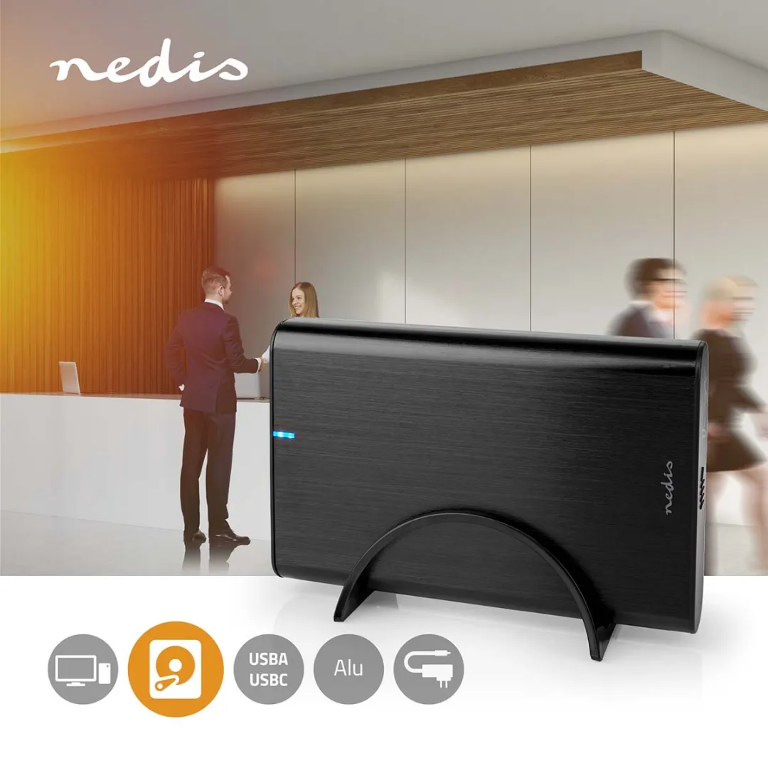 Nedis Hardeschijfbehuizing - 3.5 " - USB 3.1 Gen1 - USB Type-A / USB Type-C - Notebook / PC - Aluminium