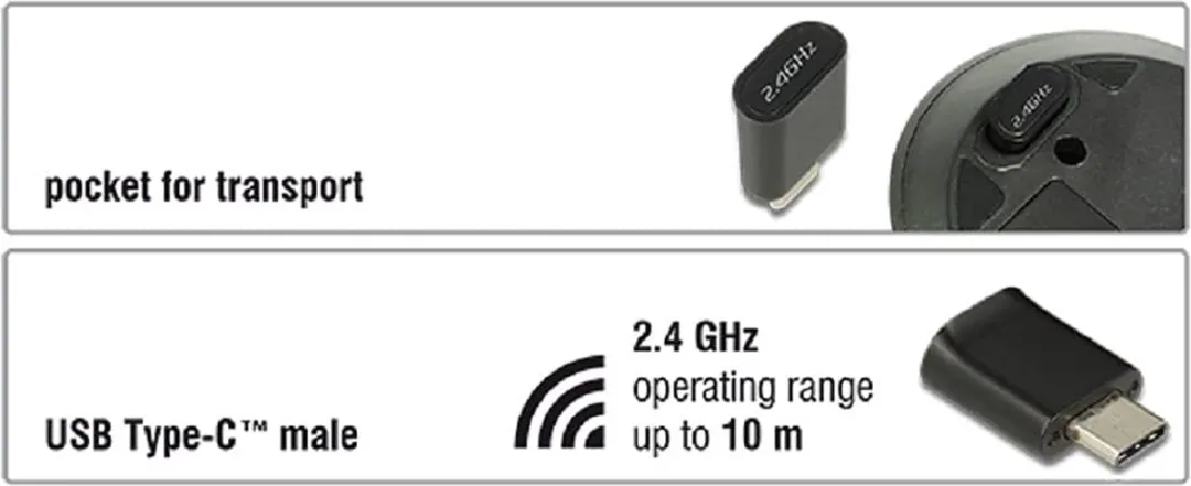 Delock 12526 Draadloze USB-C Mini Muis - 1000 DPI - Zwart
