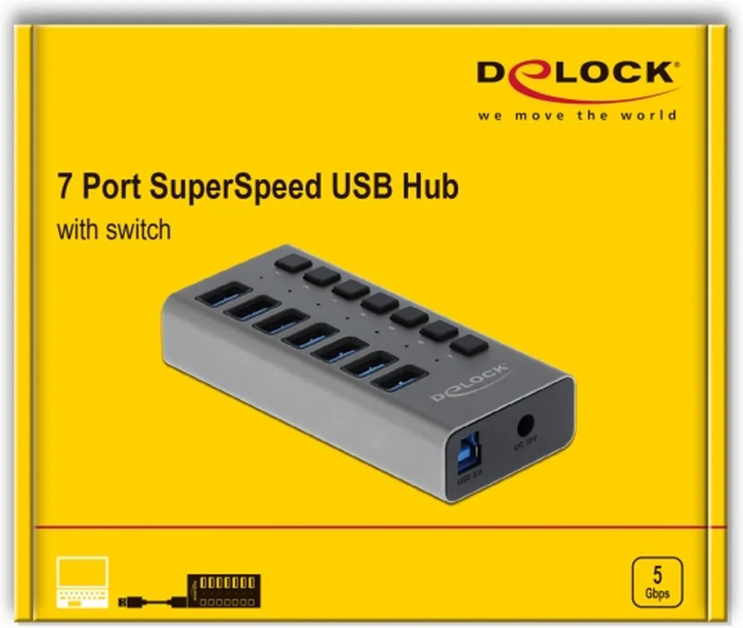 Delock USB Hub 7 Poorten 63669 - Grijs