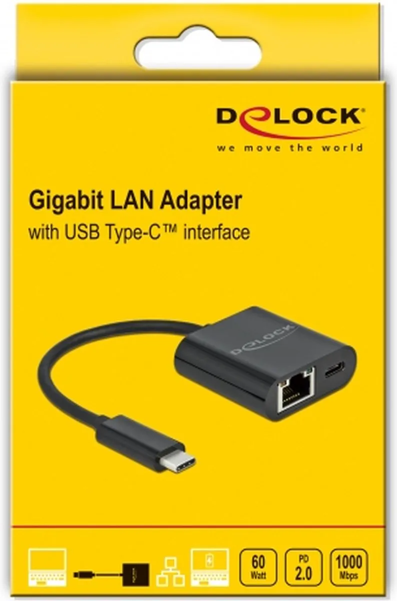 Delock 66644 USB-C naar Gigabit LAN Adapter - Zwart