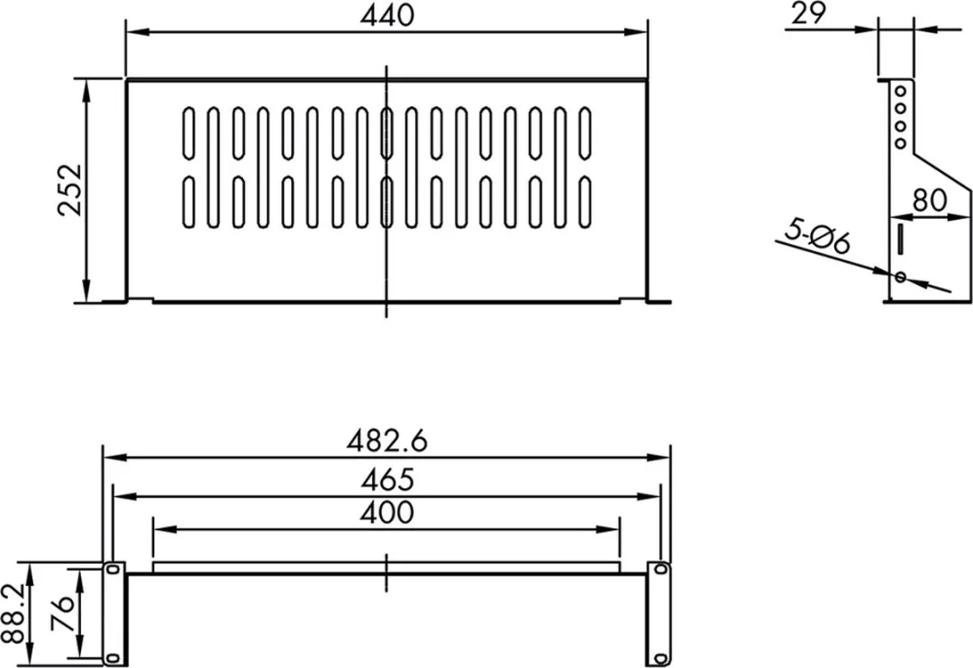 Value 19" Legplank 485x250mm 2HE - 15kg Zwart - afbeelding 2 van 5