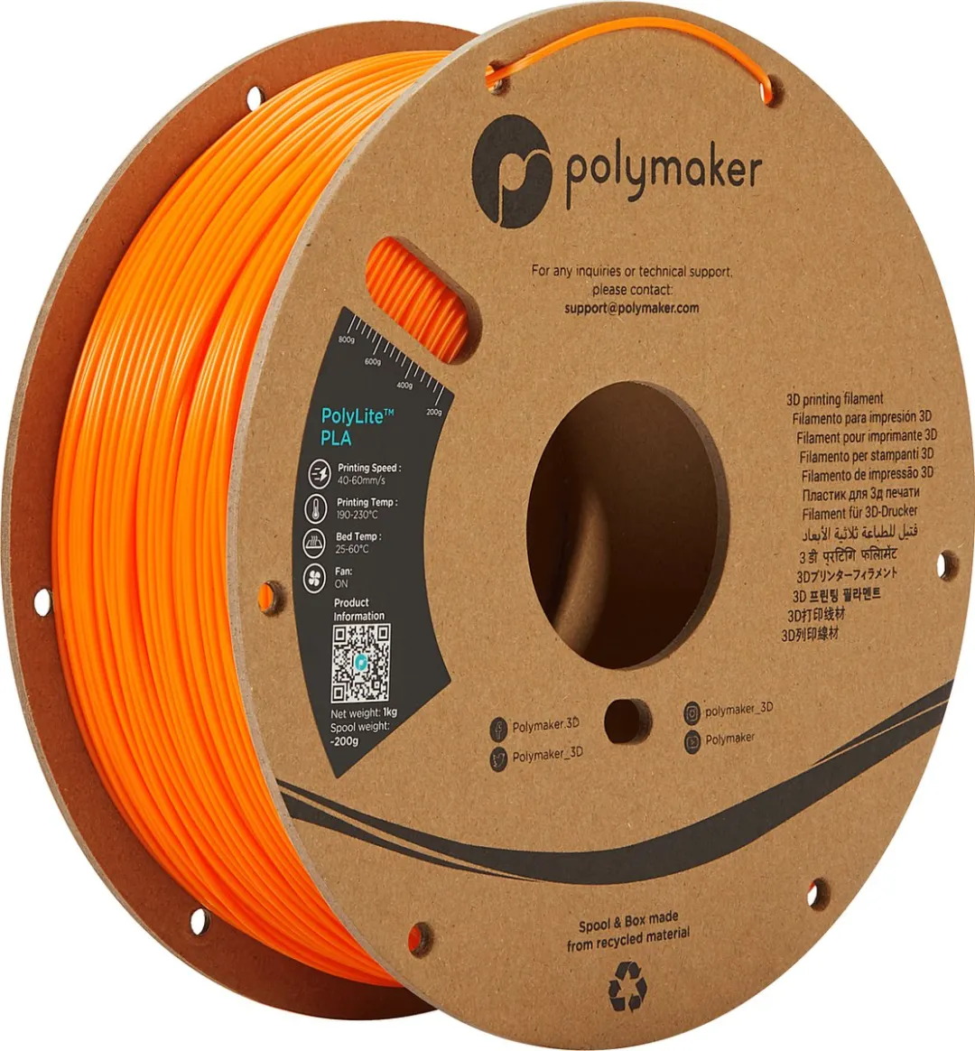 Polymaker PolyLite PLA 1.75mm Oranje 1000g