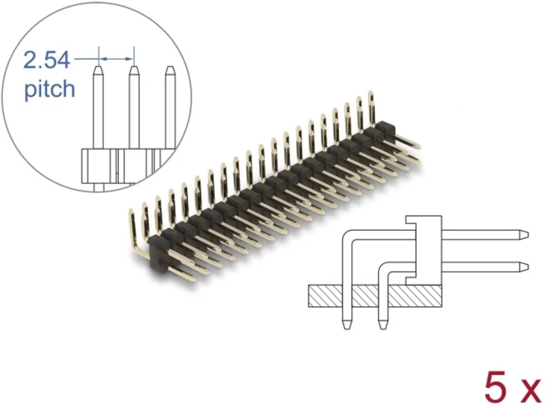 Delock Pinheader 20 Pin 2.54mm 2-rijig Gehoekst