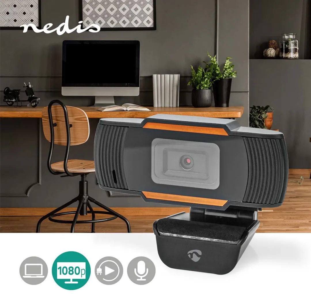 Nedis WCAM100BK Webcam Full HD - Zwart