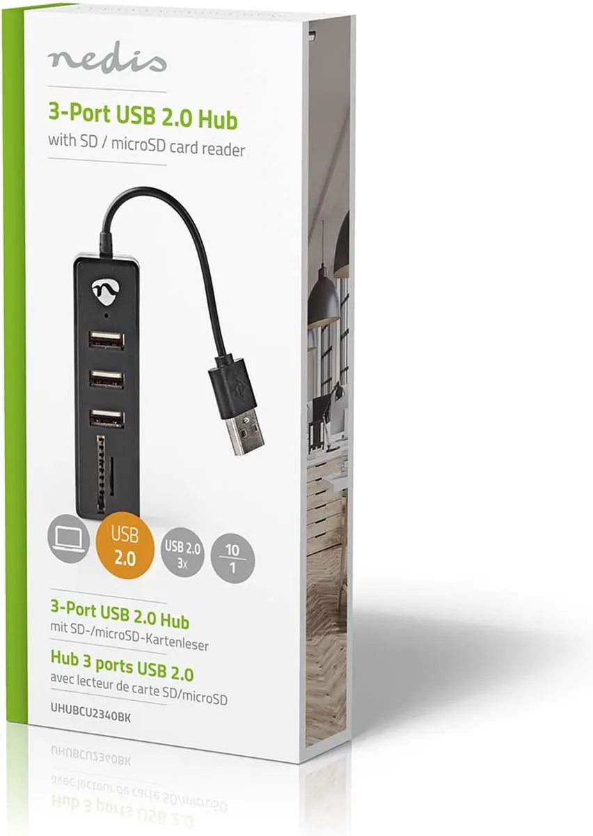 Nedis UHUBCU2340BK USB-Hub 3 Poorten - Zwart