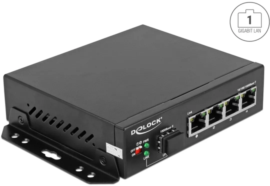 Delock 4-Poorts RJ45 Switch met 1x SFP - Zwart