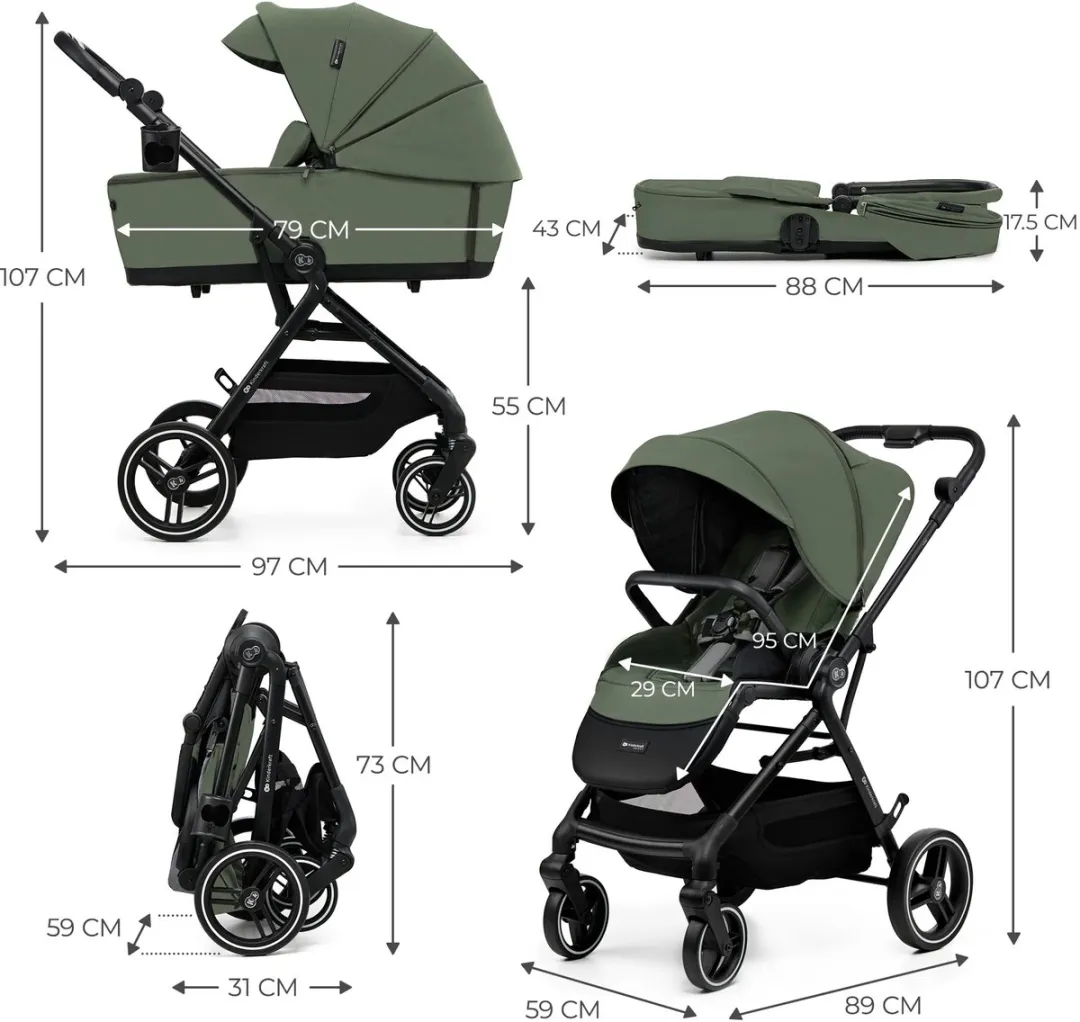 KinderKraft YOXI 3-in-1 Kinderwagen Groen - Reiswieg/Wandelzitje/Autostoel