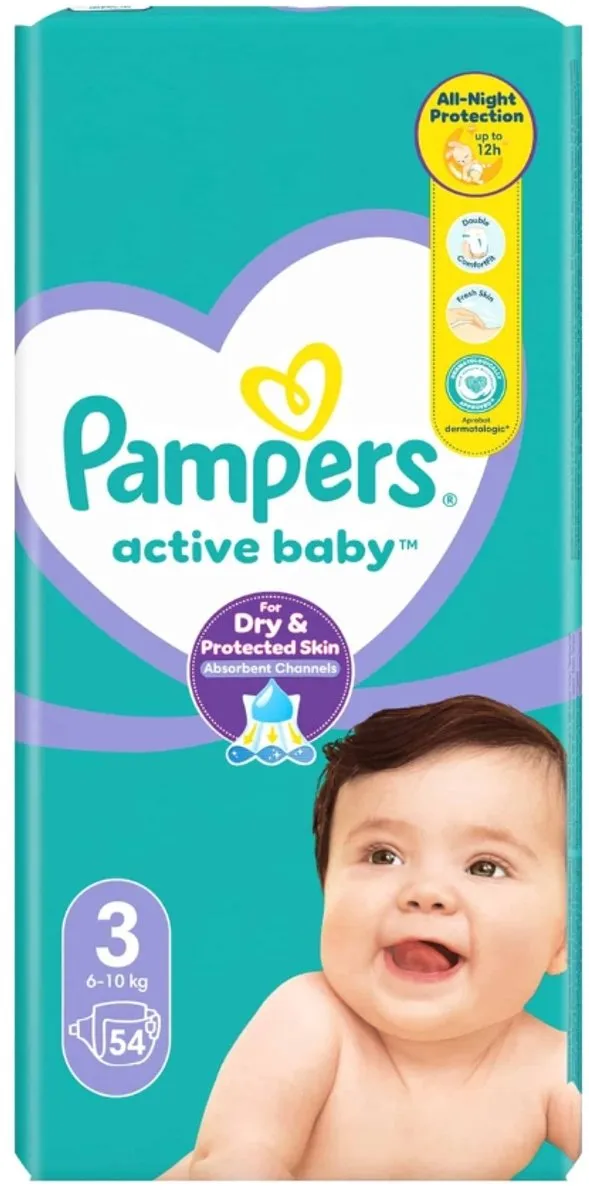 1 x Pampers – Luiers – Active Baby Maat 3 – 54 Luiers - Baby Luiers - Droge Nacht - Luchtdoorlatende Luier - Vocht Absorberend - Dermatologisch Getest
