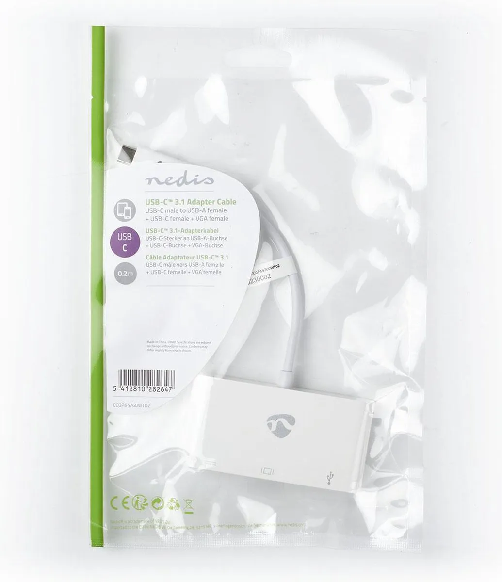 Nedis CCGB64760WT02 USB-C Adapter 3-in-1 - 5Gbps - 20cm - Wit