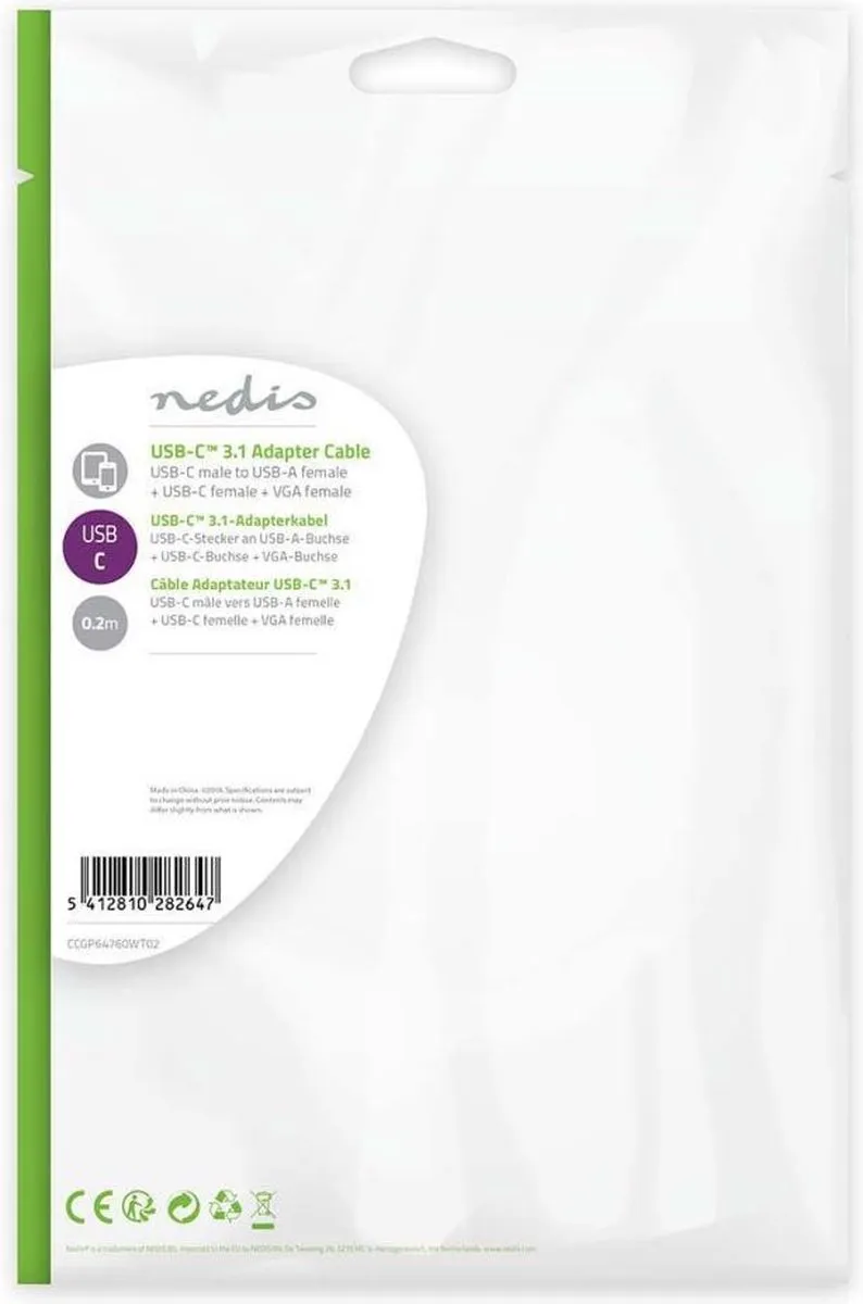 Nedis CCGB64760WT02 USB-C Adapter 3-in-1 - 5Gbps - 20cm - Wit