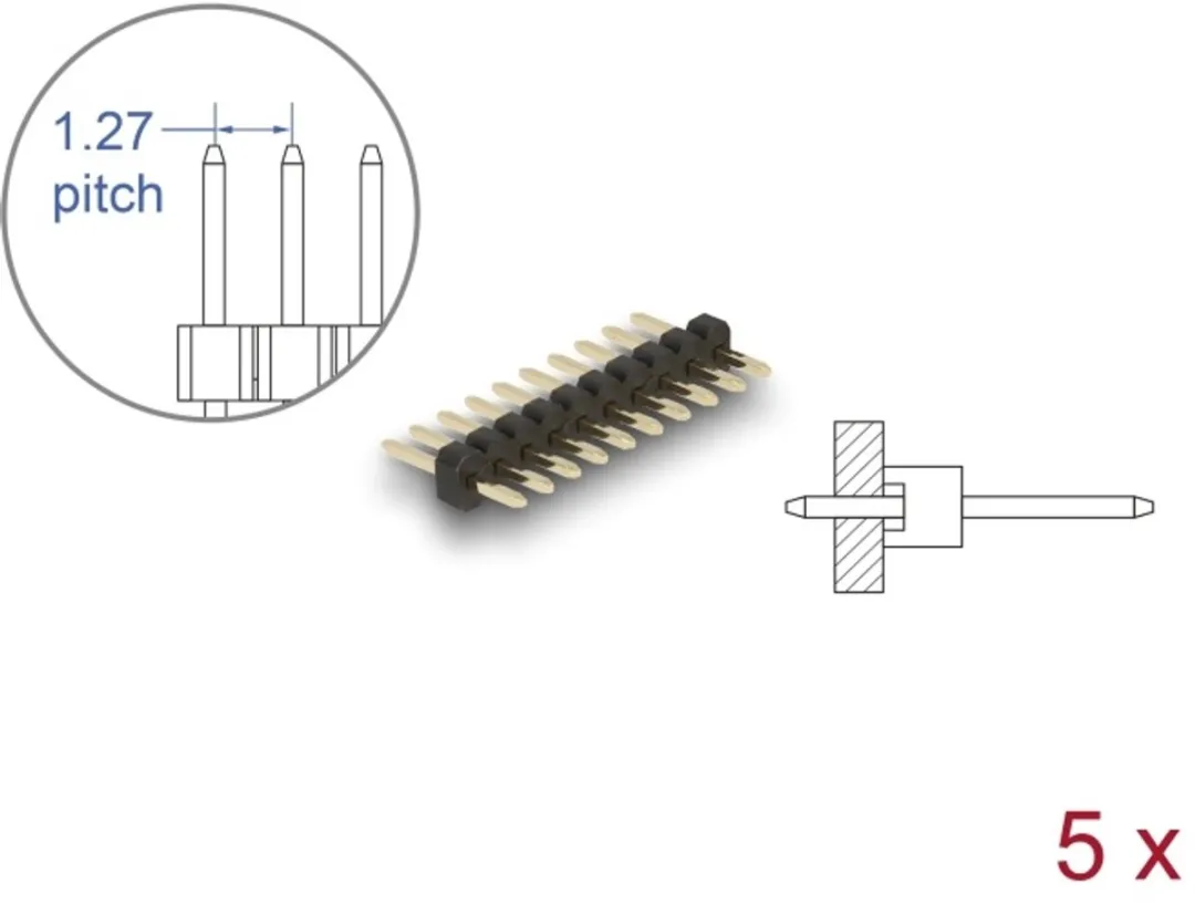 Delock 10 Pin Header 1.27mm 5 Stuks