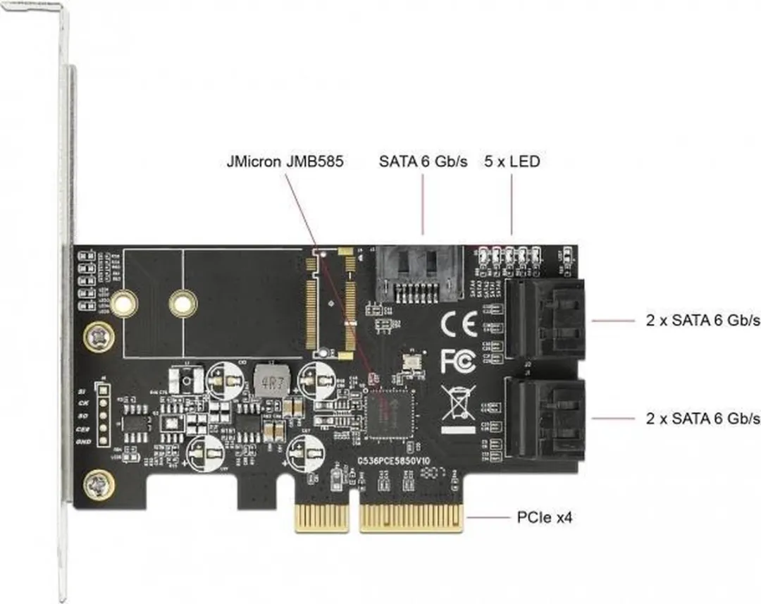Delock 5-Port SATA PCIe x4 Kaart - Groen