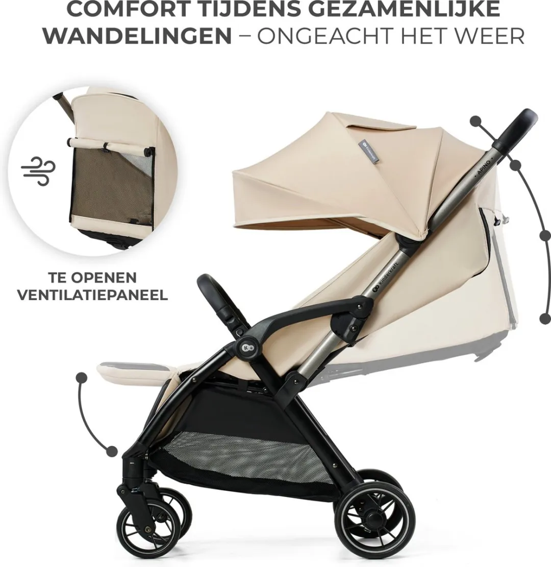 KinderKraft APINO Kinderwagen Beige - Automatisch opvouwbaar