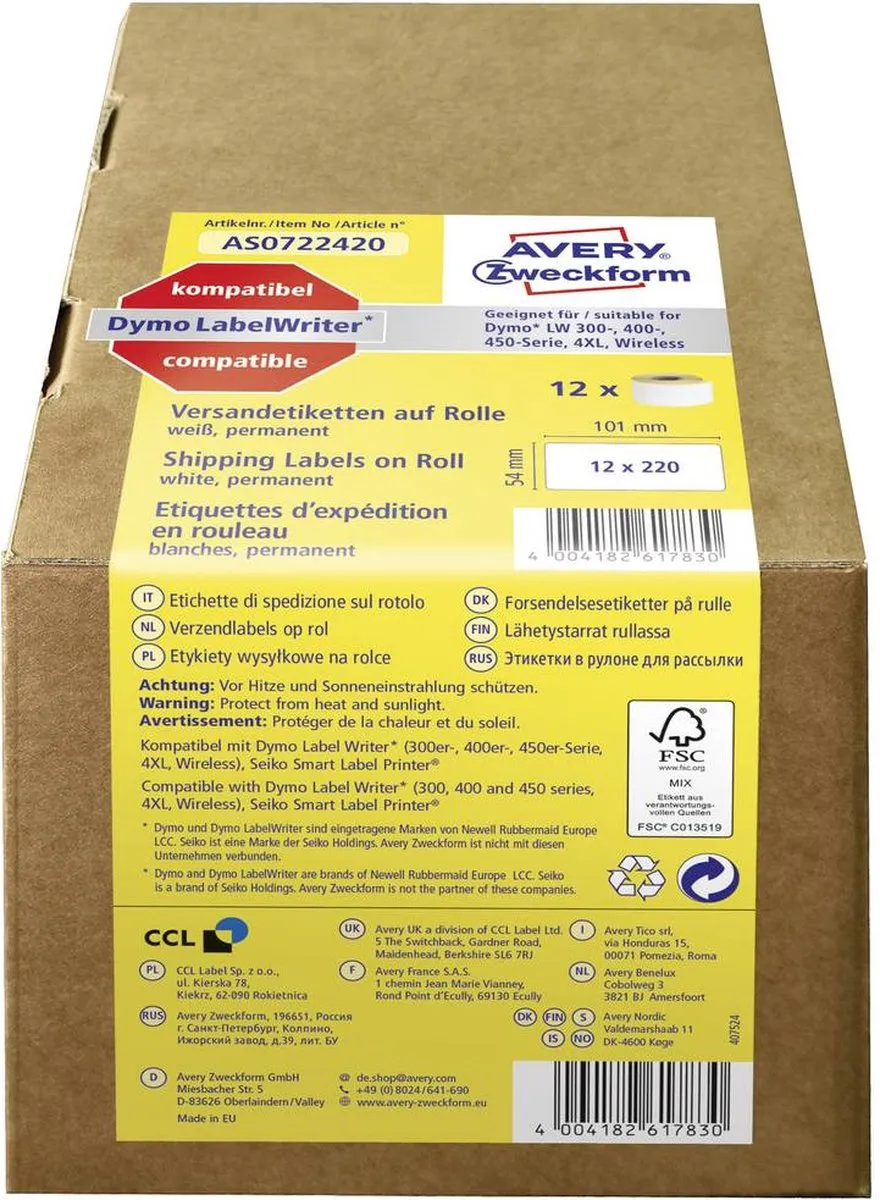 Avery Etiketten op rol AS0722420 - Wit