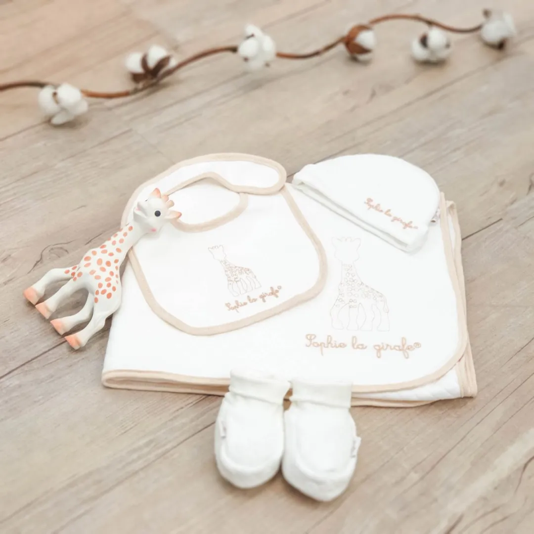 Sophie de Giraf So'Pure Geboorteset - 5-delig - Biologisch katoen & Natuurrubber