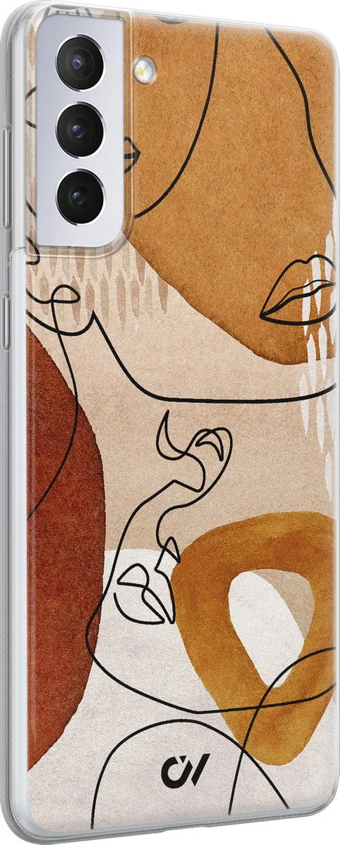 Casevibes Samsung Galaxy S21 Hoesje - Abstract Shape Faces - Bruin