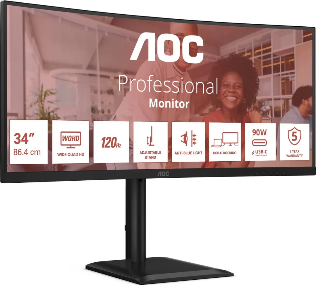 AOC CU34E4CV Monitor 34" UltraWide QHD - Zwart - afbeelding 6 van 6