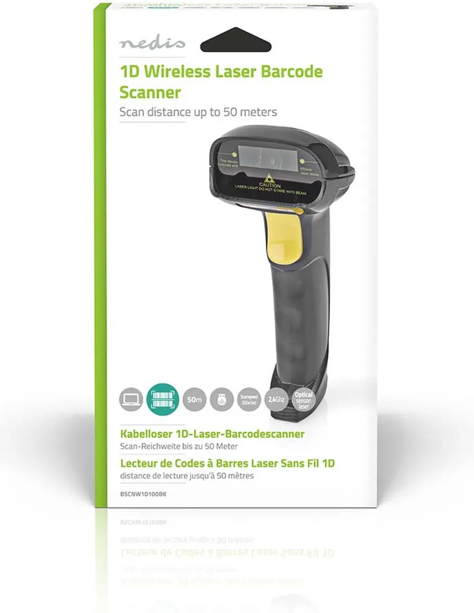 Nedis BSCNW1D100BK Barcodescanner - Draadloos - Zwart