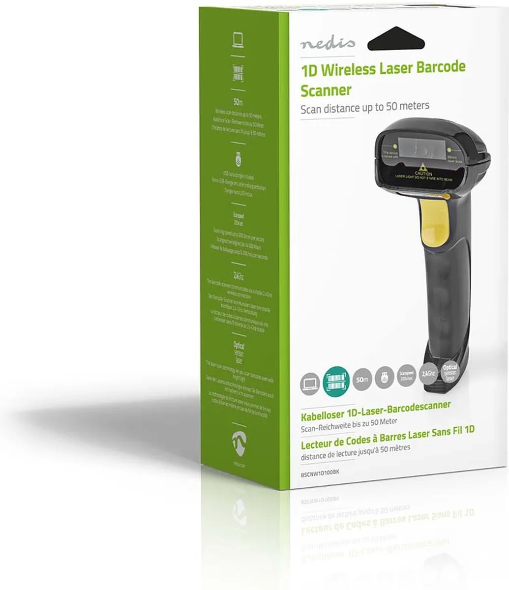 Nedis BSCNW1D100BK Barcodescanner - Draadloos - Zwart