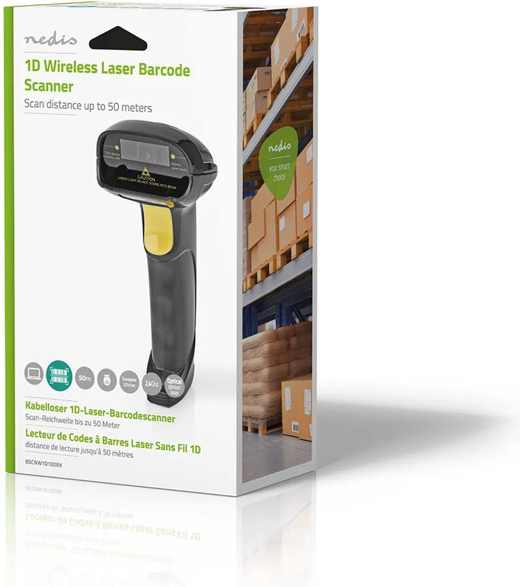 Nedis BSCNW1D100BK Barcodescanner - Draadloos - Zwart