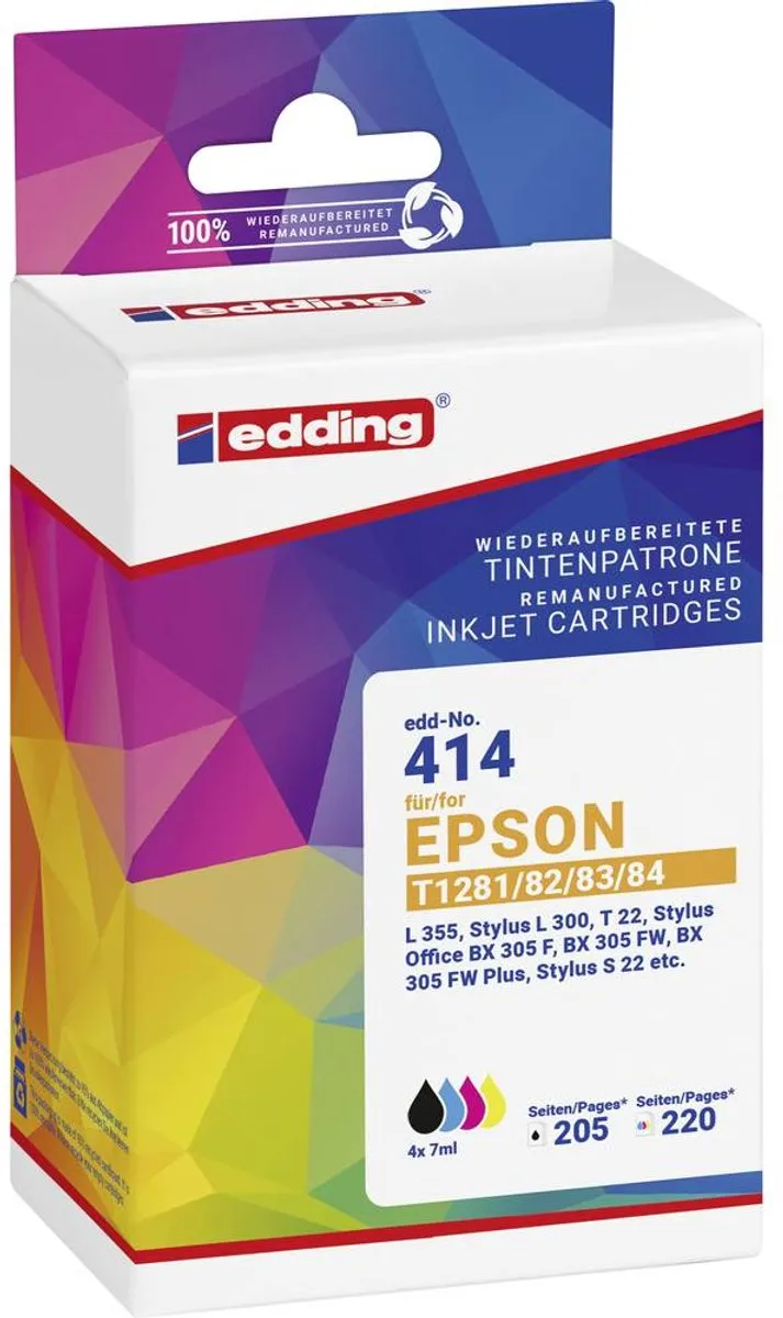 edding Inktcartridge CombiPack Zwart/Cyaan/Magenta/Geel