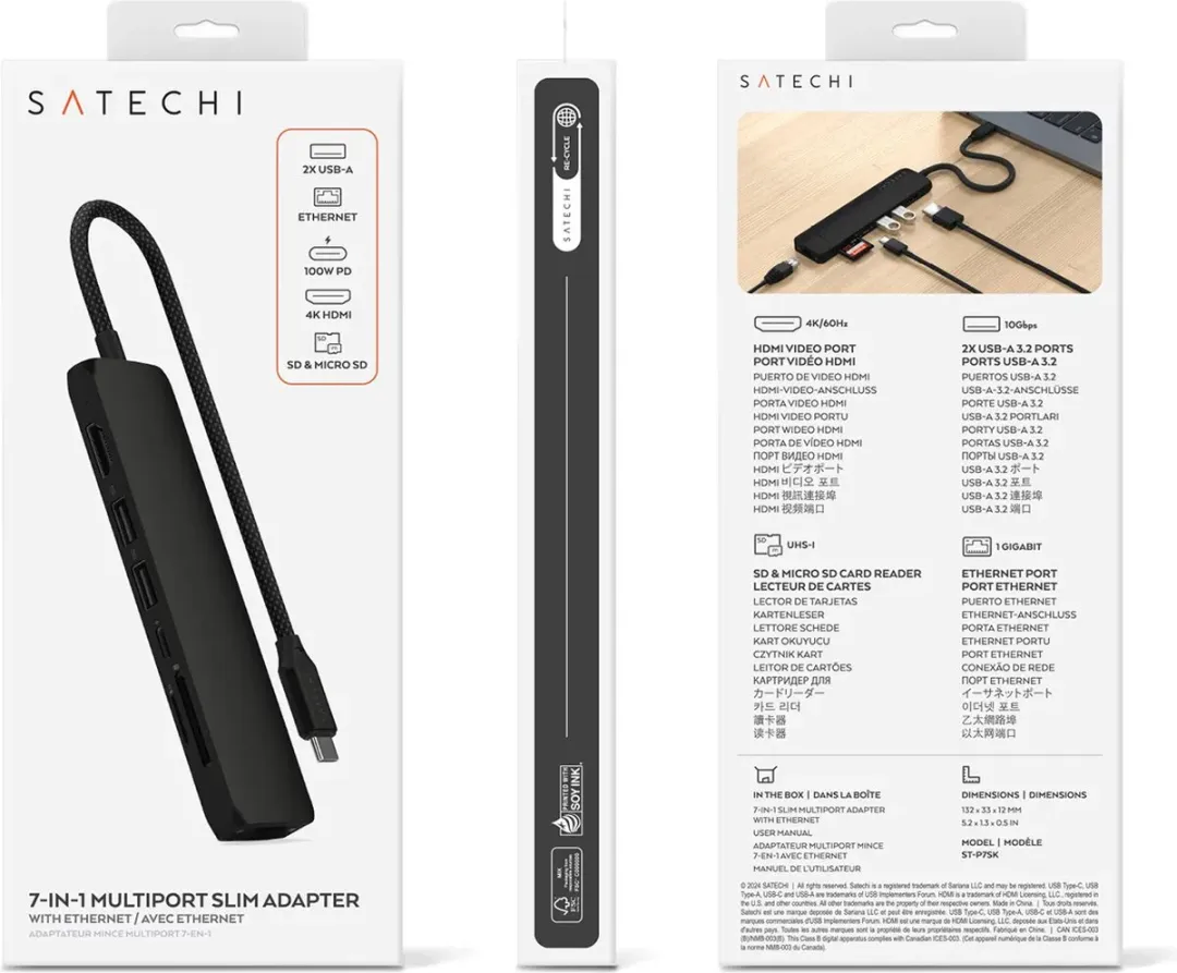 Satechi ST-P7SK USB-C 7-in-1 Adapter - 10Gbps - Zwart