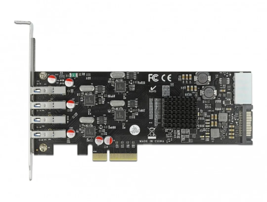 Delock PCIe x4 naar 4x USB 3.2 Gen 1 A - Quad Channel - Grijs